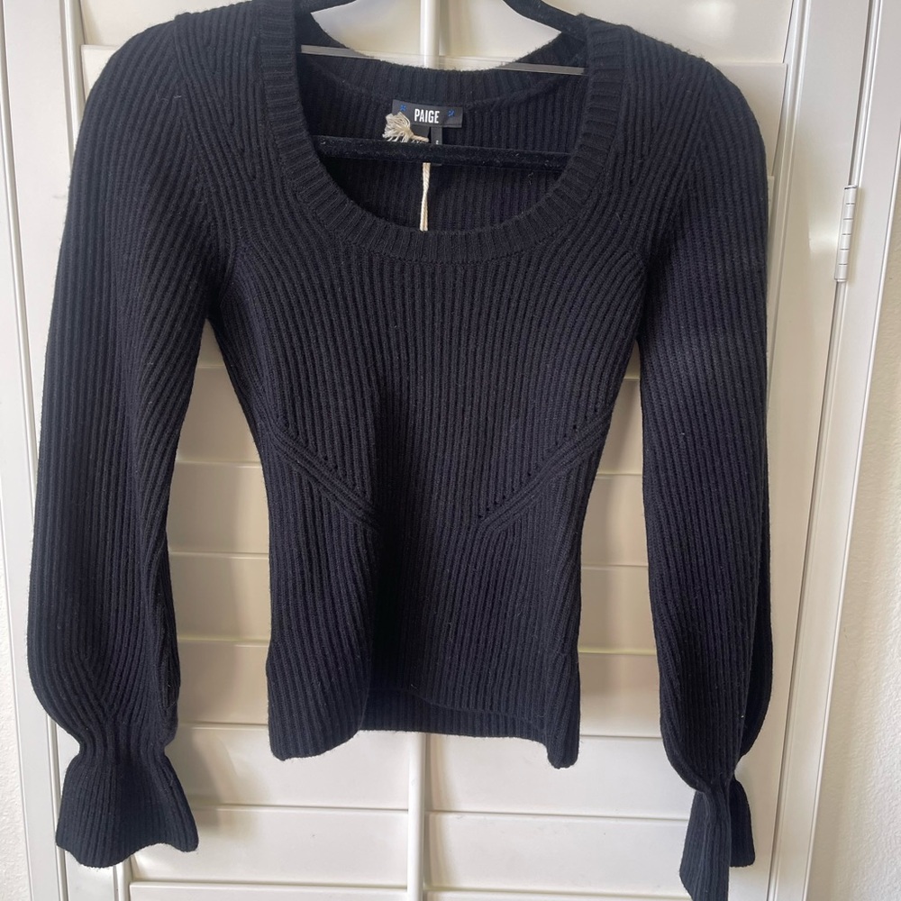 PAIGE Black Ribbed Scoop Neck Sweater